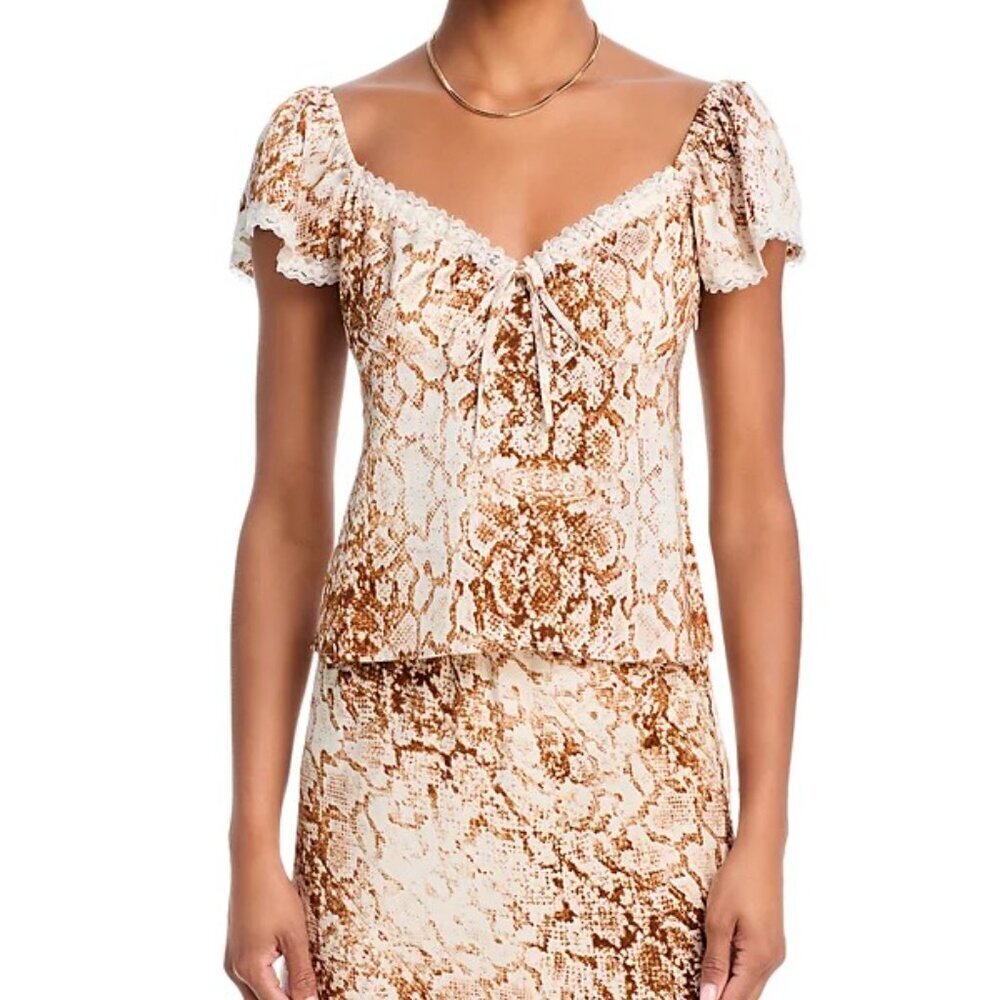 WAYF “Melissa” Lace-Trim Top | Sweetheart Tie • Flutter Sleeve • Lined | NWT M - Picture 6 of 7